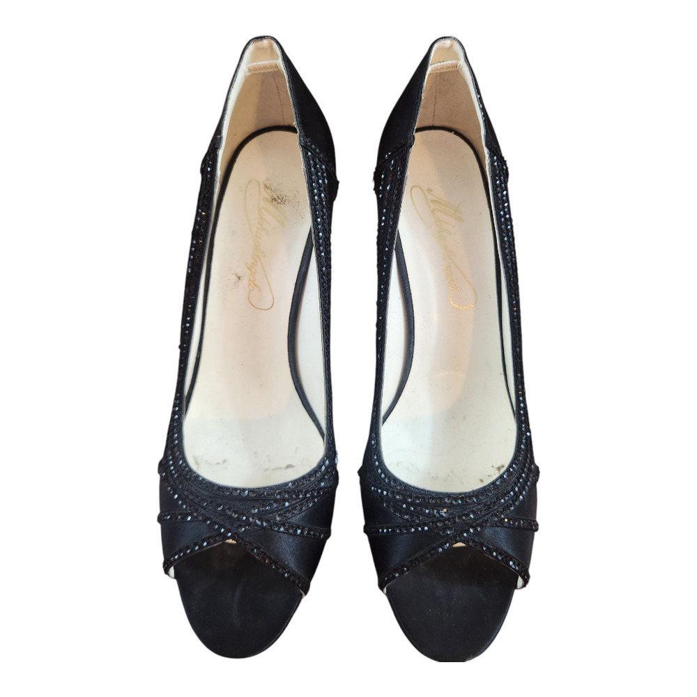 Michaelangelo Jada black rounded peep toe shoe‎ heel sz 10B leather sole pump